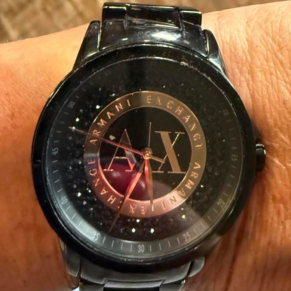 Armani exchange black stainless steel watch with box and extra links